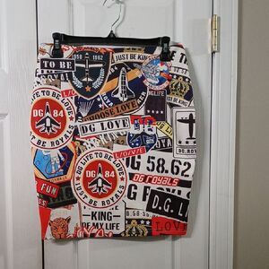 Huayi multi print a line skirt y2K mini skirt Sz XL NWOT